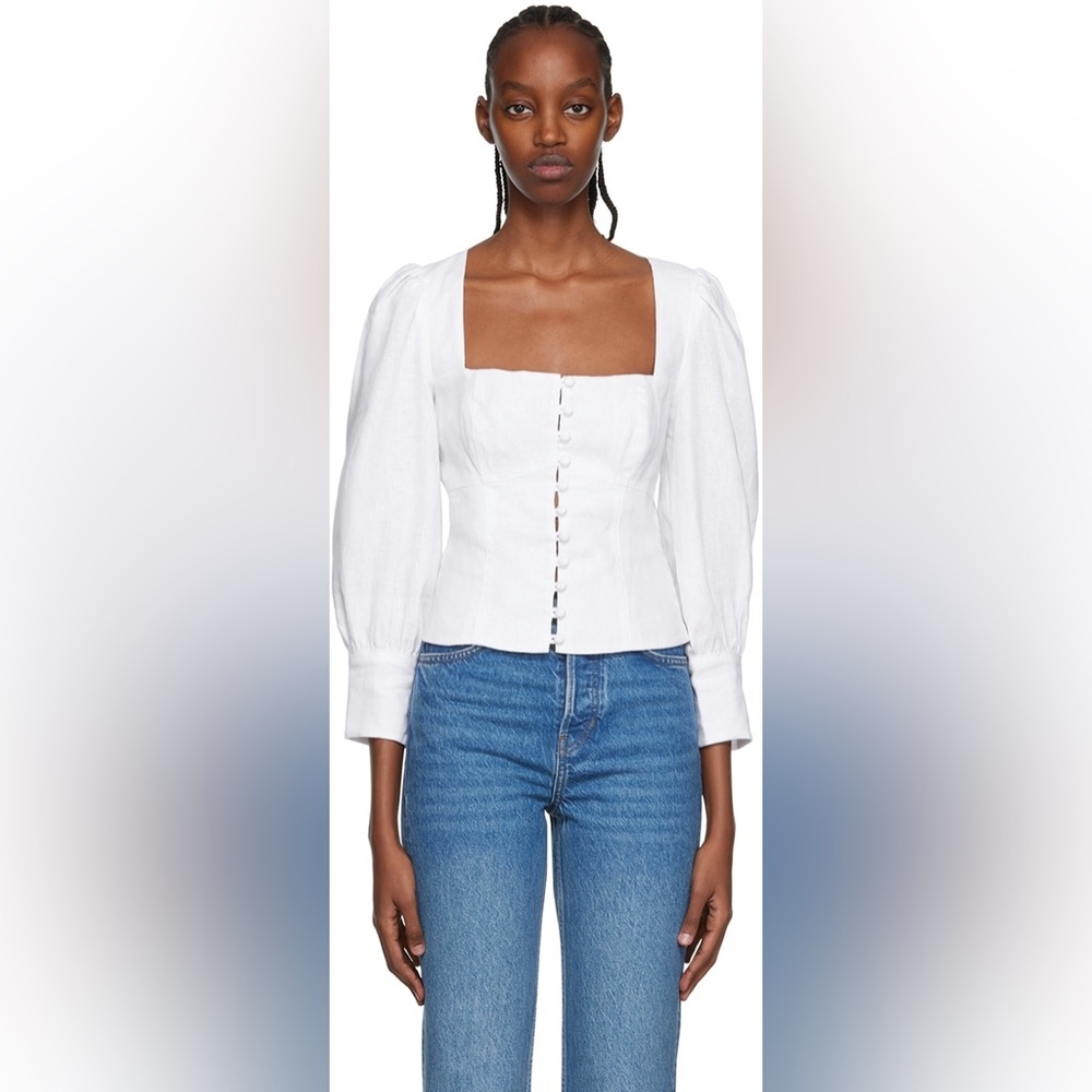 Reformation White Micah Blouse Size 4 - Picture 2 of 9
